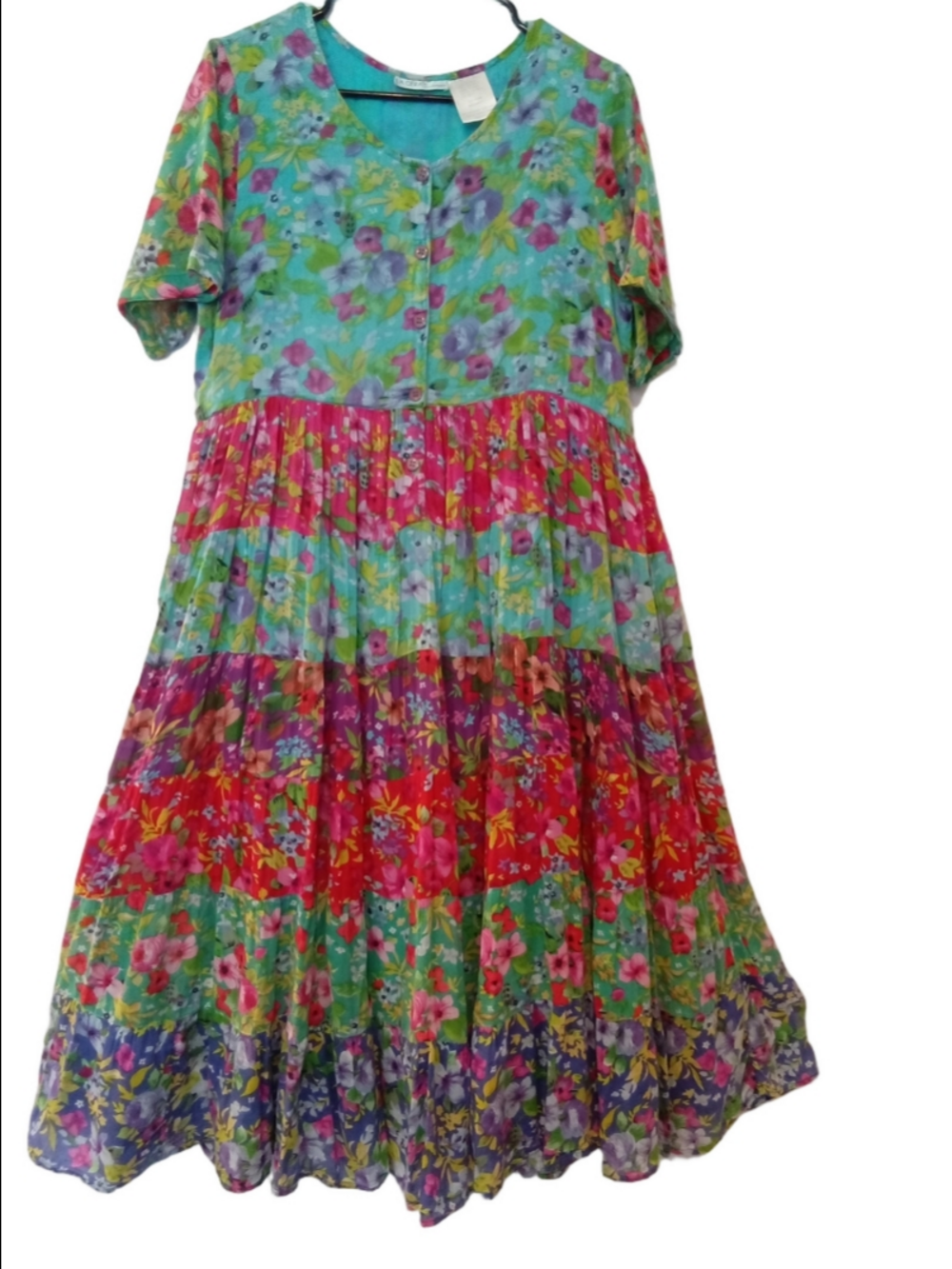 Bright Multicolor Floral Tiered Maxi Dress